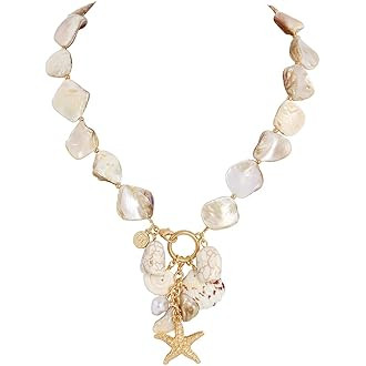 Gold Seashell Necklace For Women With Beach Sand And Bead Starfish Choker Necklace Ocean Chains N... | Amazon (US)