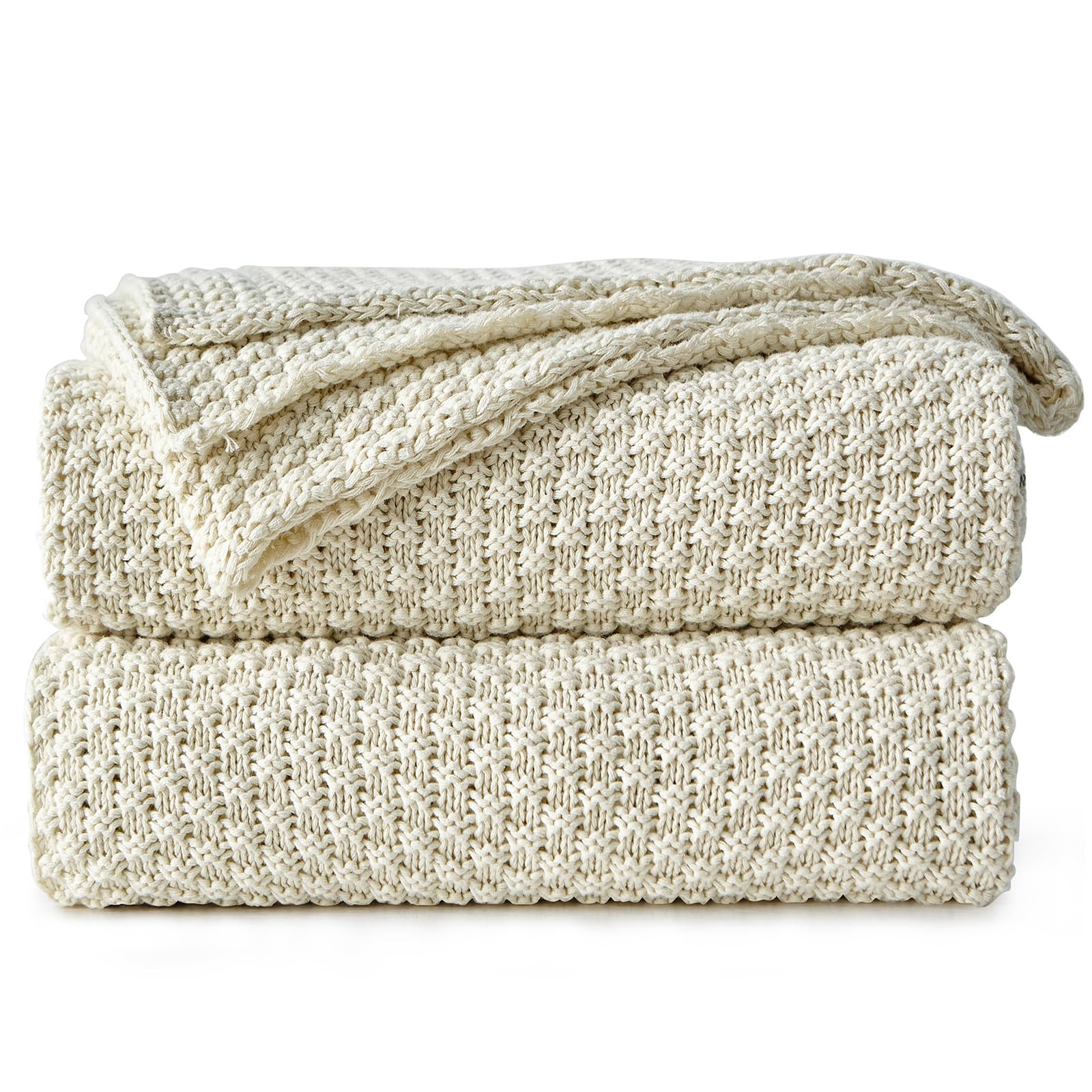 Longhui bedding Cream Knitted Throw Blanket for Couch, Soft, Cozy Machine Washable 100% Cotton So... | Amazon (US)