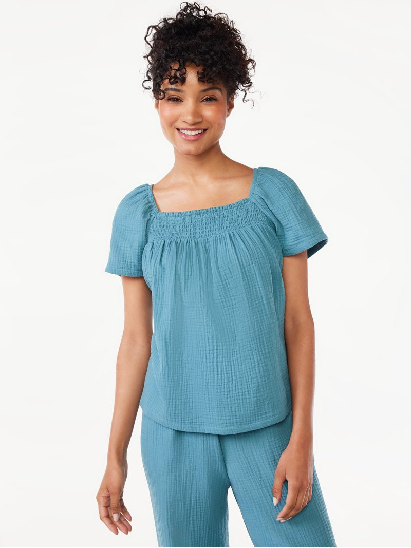 Joyspun Women's Smocked Gauze Sleep Top, Sizes S to 3X | Walmart (US)