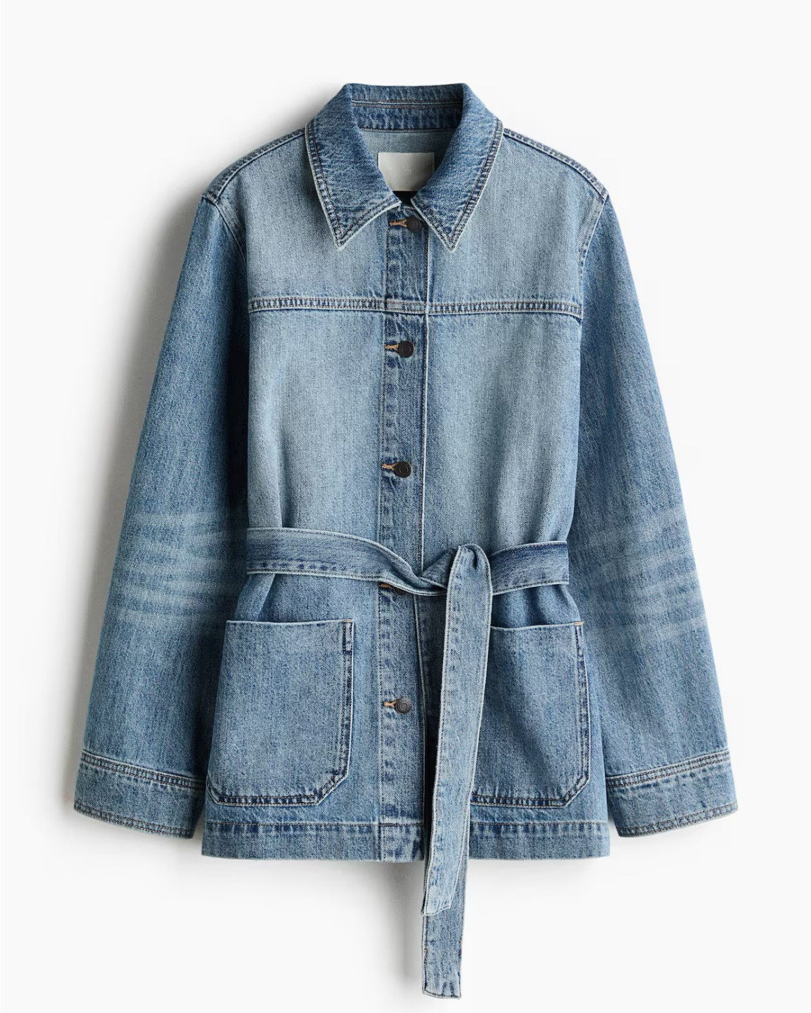 Tie belt denim skirt jacket 

#LTKSeasonal