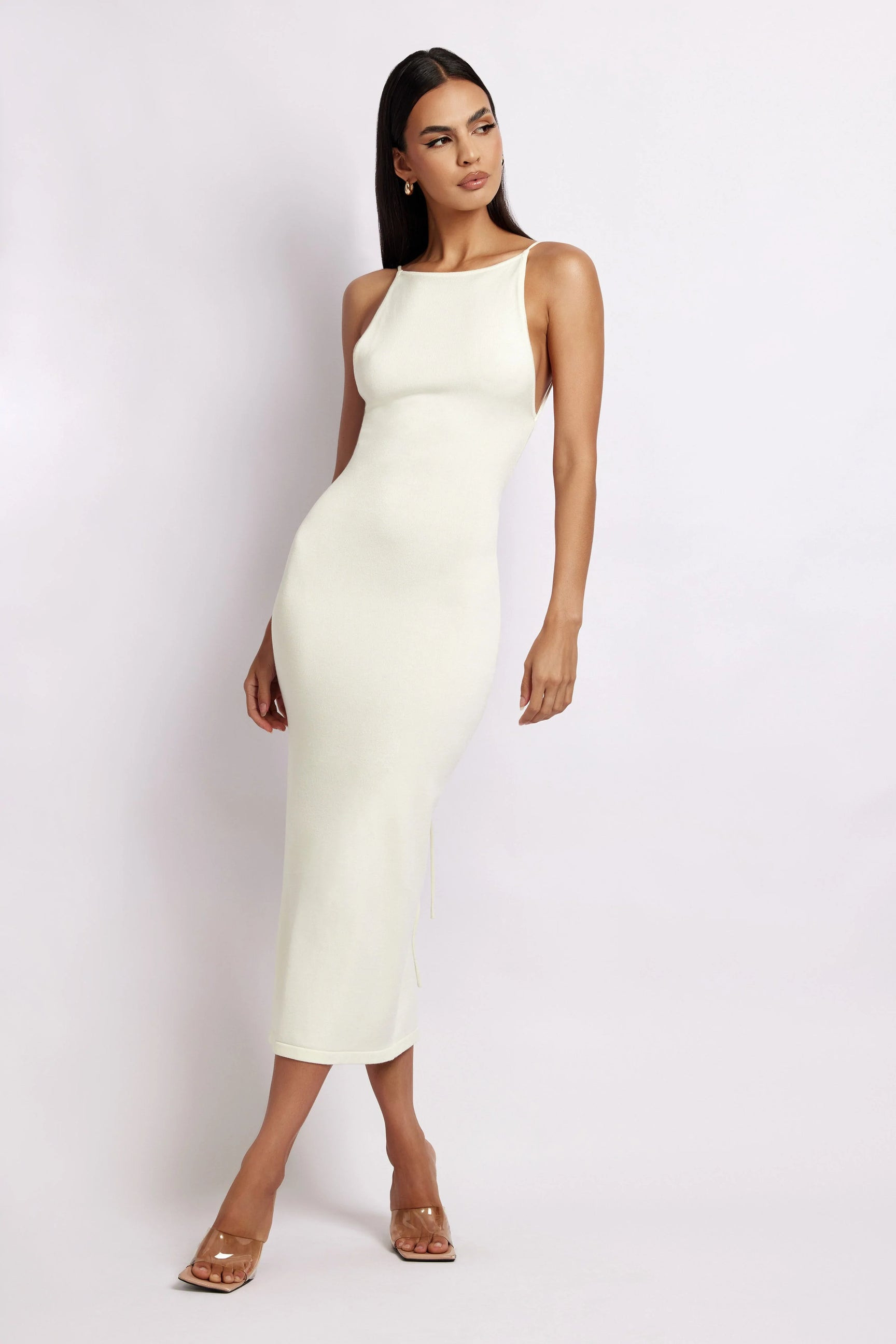 Kelly Cross Back Square Neck Dress - White | MESHKI US