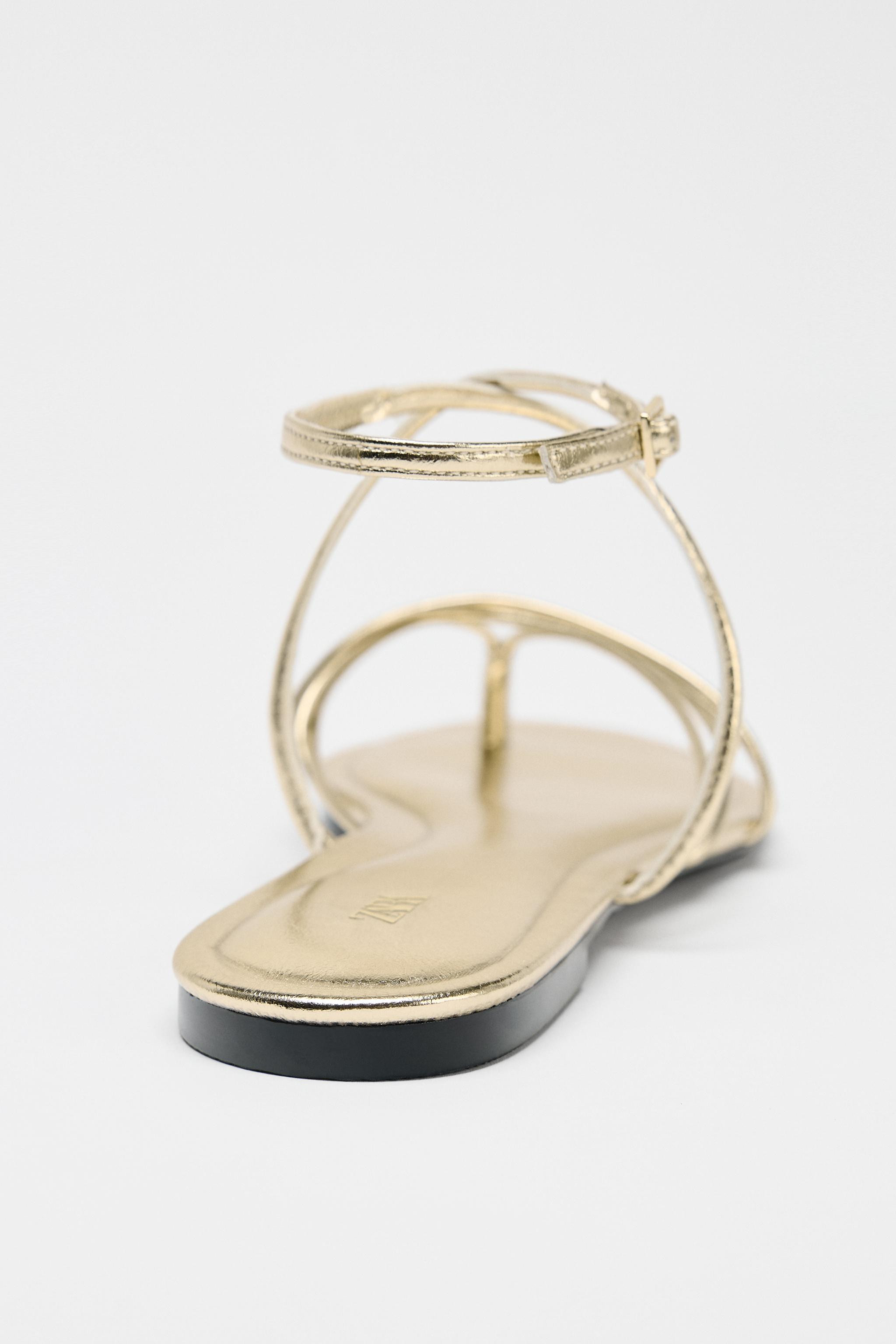 GOLD STRAPPY FLAT SANDALS | Zara UK