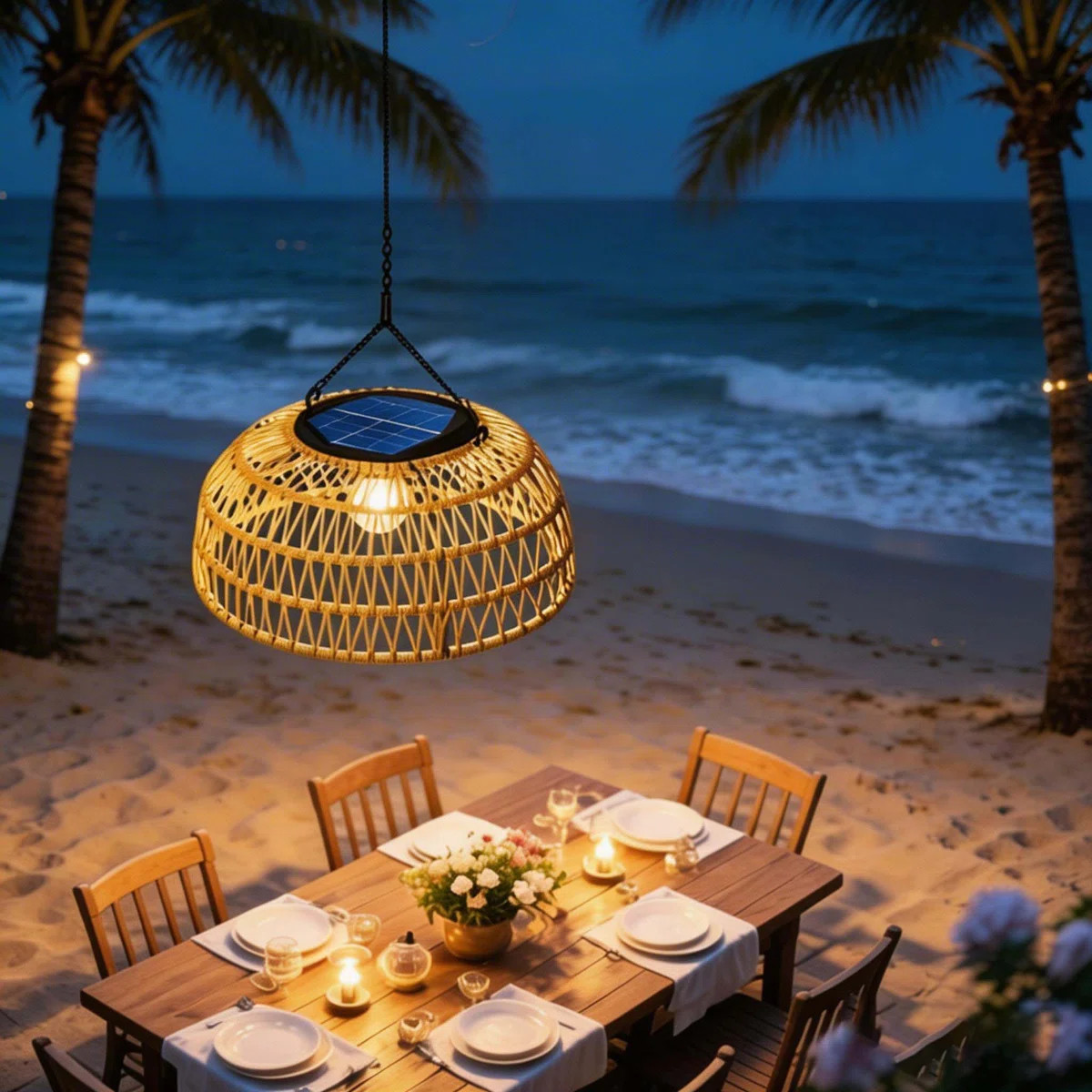 Outdoor Solar Rattan Chandelier Light，Outdoor Hanging Lighting For Gazebo, Patio, And Balcony D... | Wayfair North America