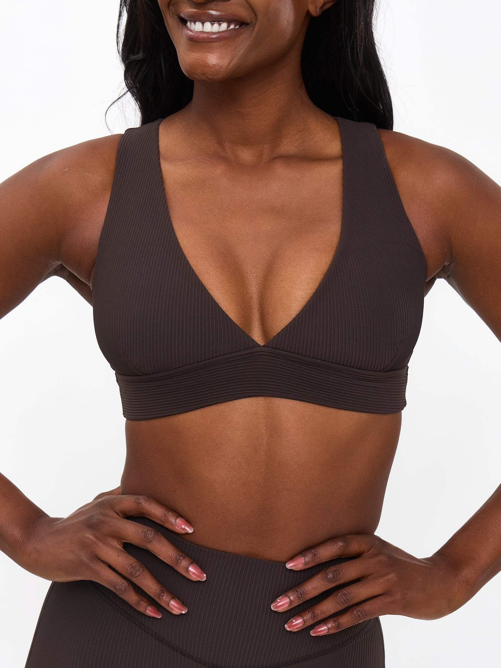Ribbed Deep V Sports Bra - Bone | Buffbunny Collection