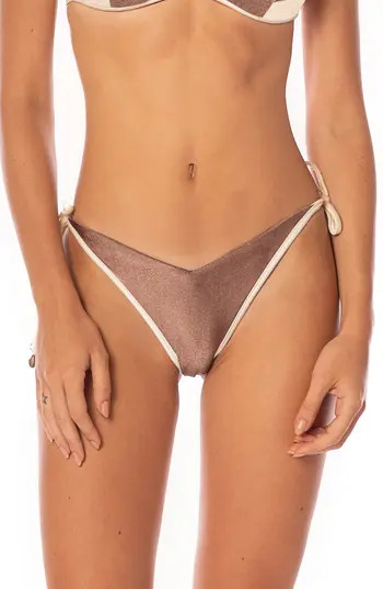 Maaji Mocha Pearl Dreamscape Reversible Side Tie Bikini Bottoms in Light Pastel Brown at Nordstrom Rack, Size Large | Nordstrom Rack