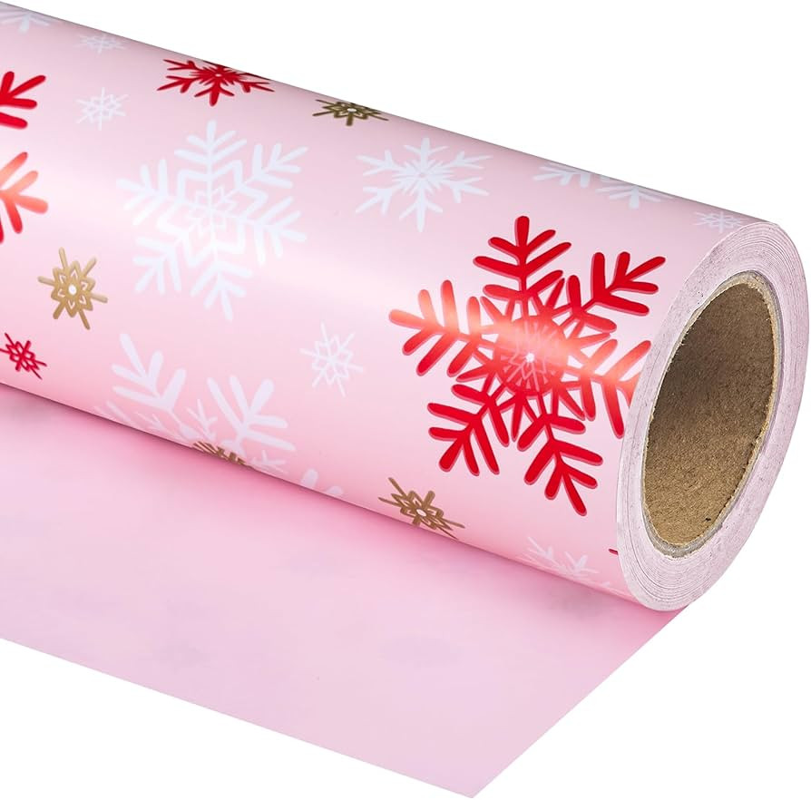 WRAPAHOLIC Reversible Christmas Wrapping Paper - Mini Roll - 17 Inch x 33 Feet - Pink Snowflake a... | Amazon (US)