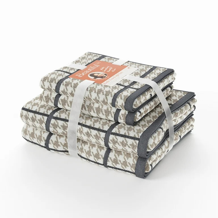 Beautiful Plaid 4pk Towel Set, Contains 2 Bath, 2 Hand - Charcoal Gray by Drew Barrymore | Walmart (US)