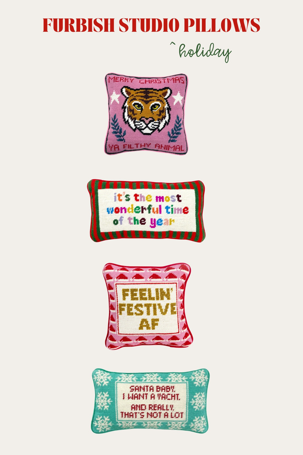 Furbish Studio needlepoint Christmas and Holiday pillows! Great for the holidays 🎄🎅🏼✨

#LTKhome #LTKunder100 #LTKHoliday