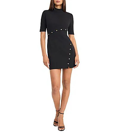 Donna Morgan Mock Neck Button Detail Scuba Crepe Mini Dress - 4 | Dillard's
