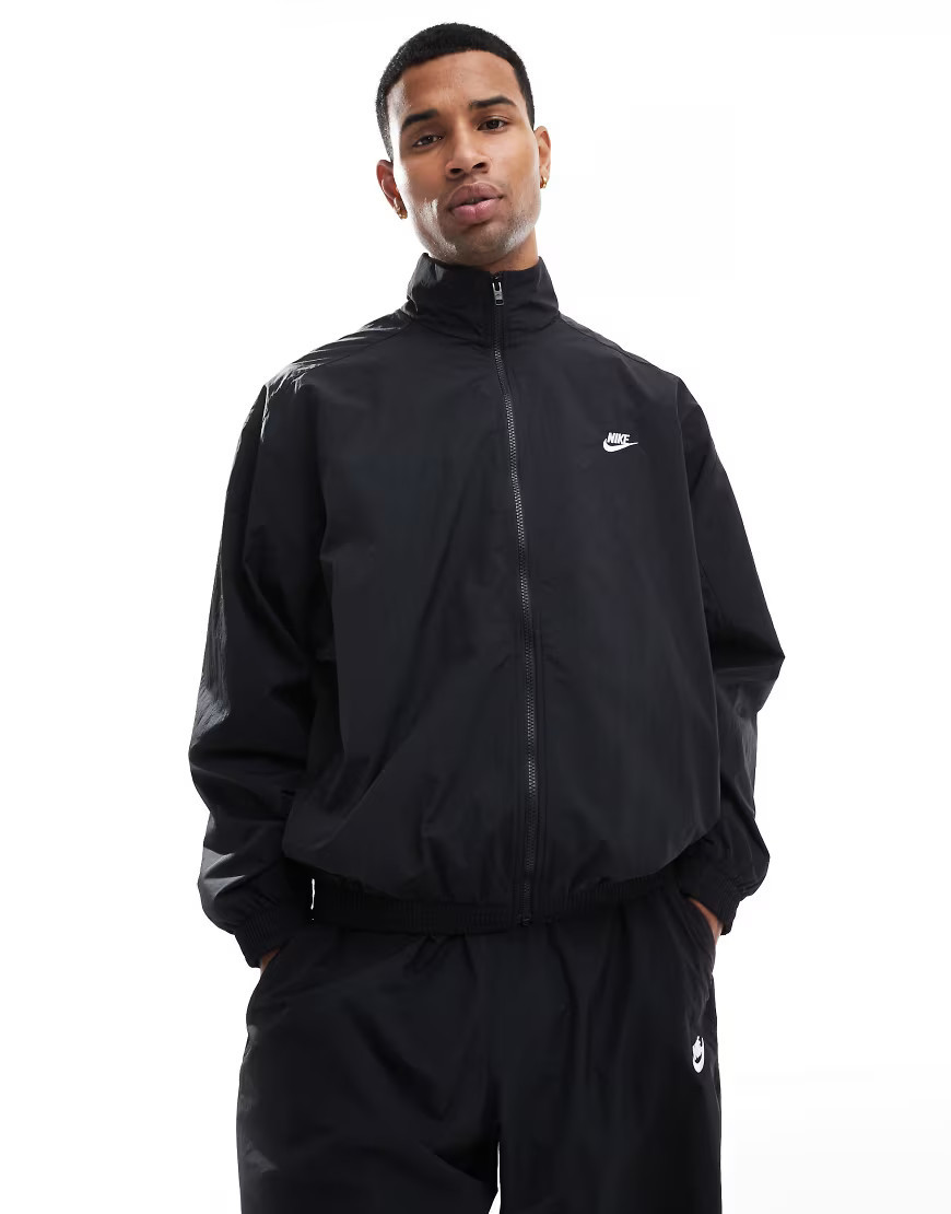 Nike Club woven oversized track jacket in black | ASOS (Global)
