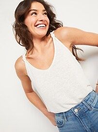 Linen-Blend Jersey Knotted-Strap Tank Top for Women | Old Navy (US)