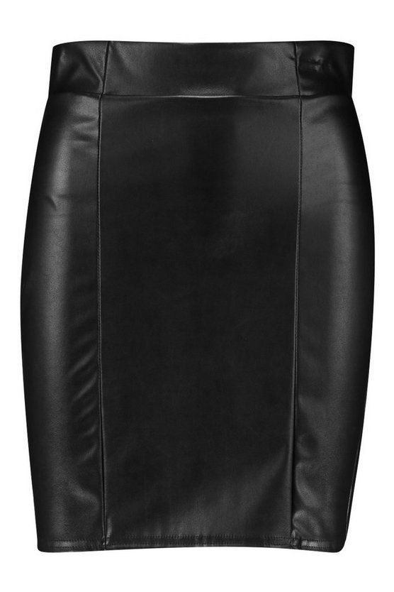 Leather Look Seam Front Mini Skirt | Boohoo.com (US & CA)