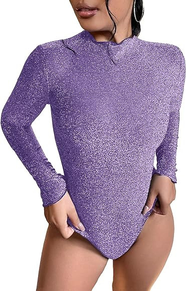 SweatyRocks Women's Mock Neck Leopard Long Sleeve Mesh Bodysuit Leotard | Amazon (US)