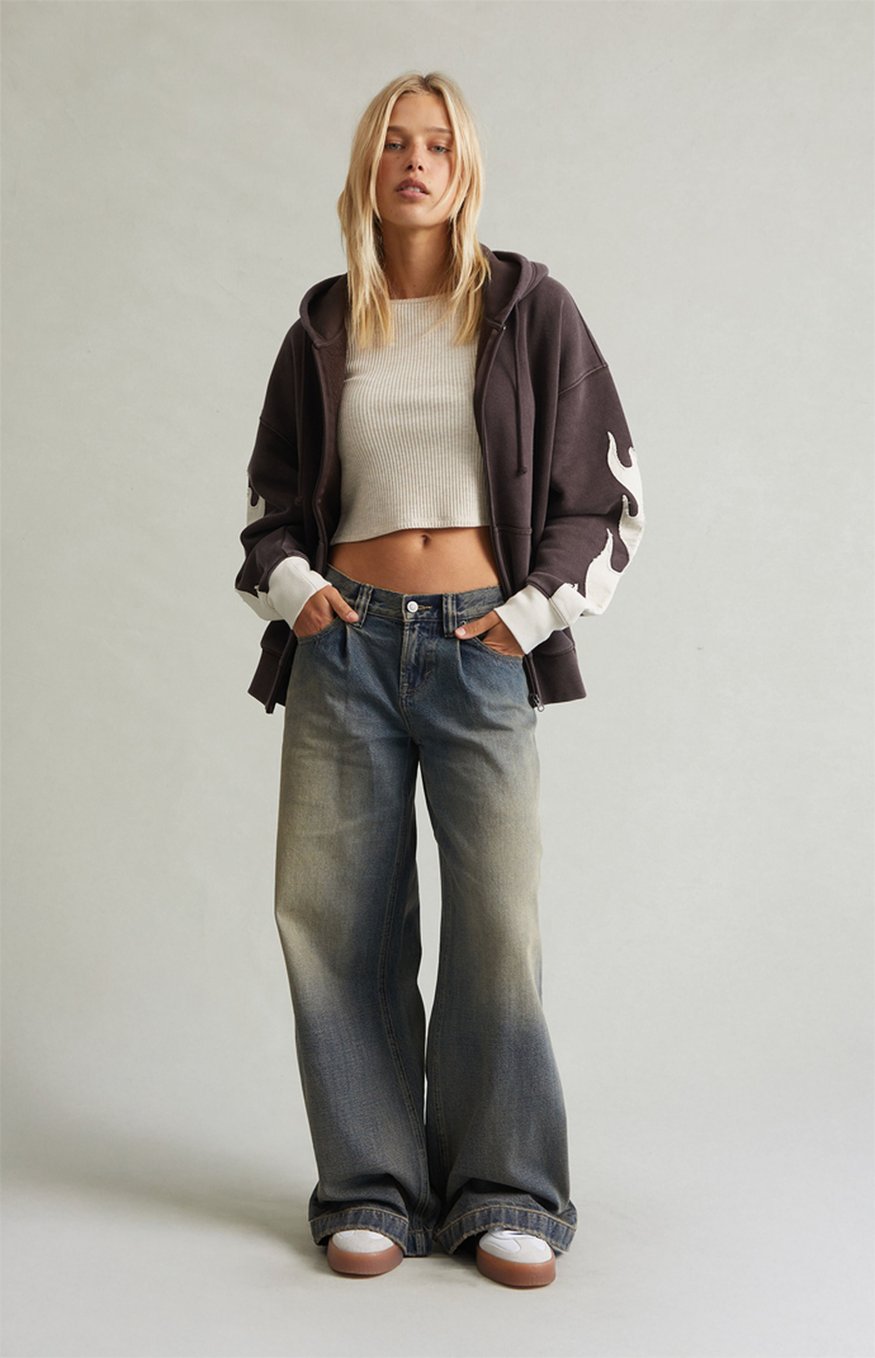 Pacsun Sloane Low Rise Ultra Baggy Jeans Pleated Tinted Blue | PacSun