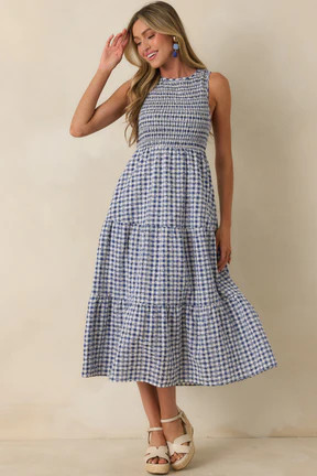 Picnic Promises Blue Gingham Eyelet Cotton Midi Dress | Red Dress