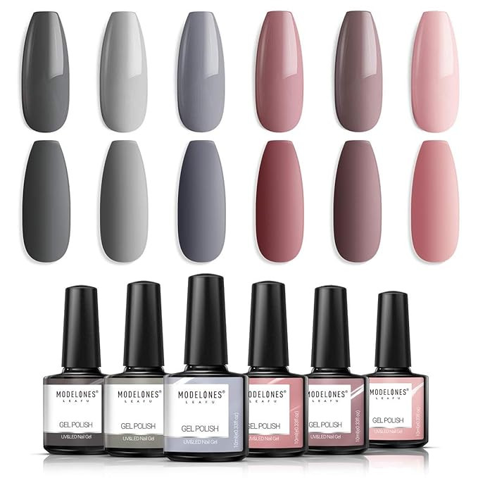 Modelones Gel Nail Polish Set- Nude Brown Red Pastel Series 6 Pcs 10ml Colors Collection Nail Art... | Amazon (US)