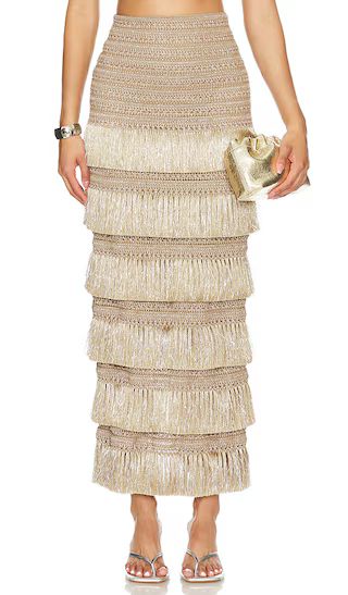 Fringe Maxi Skirt in Gold | Revolve Clothing (Global)