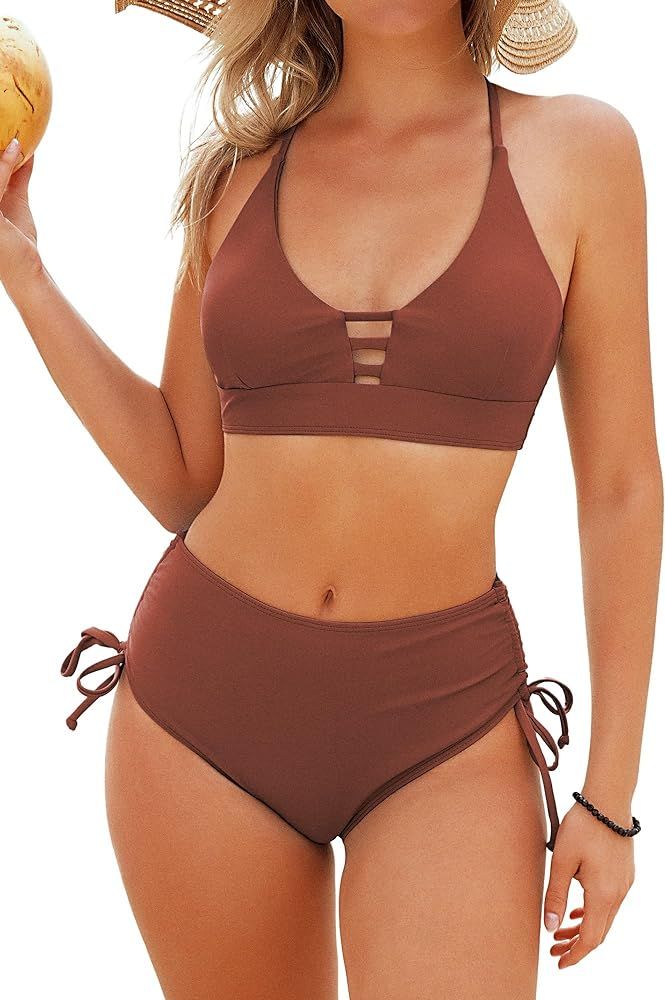 ZAFUL Women High Waisted Bikini Set Two Piece Tummy Control Wrap Swimsuit Lace Up Bathing Suit | Amazon (US)