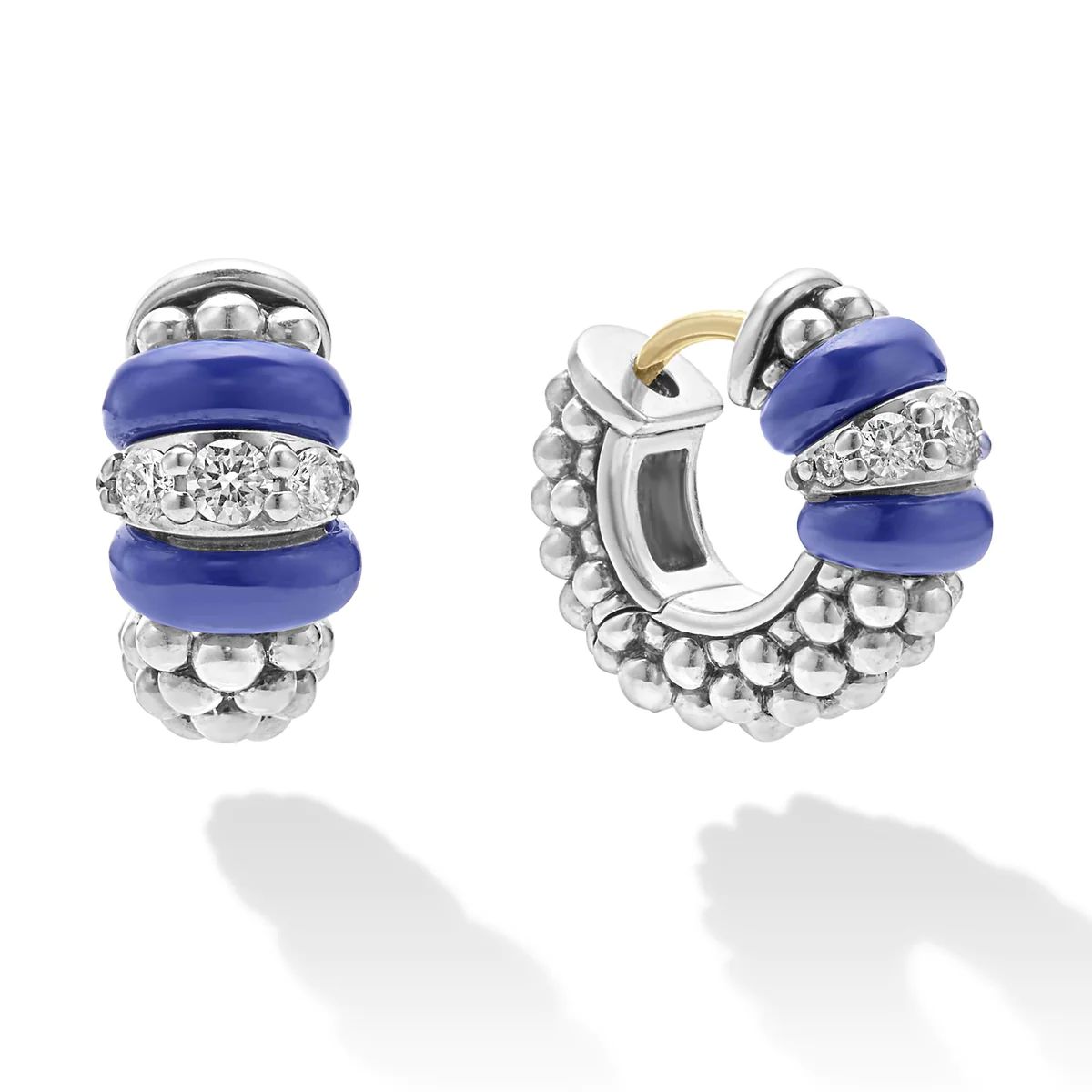 Blue Caviar Ceramic and Diamond Huggie Earrings | LAGOS
