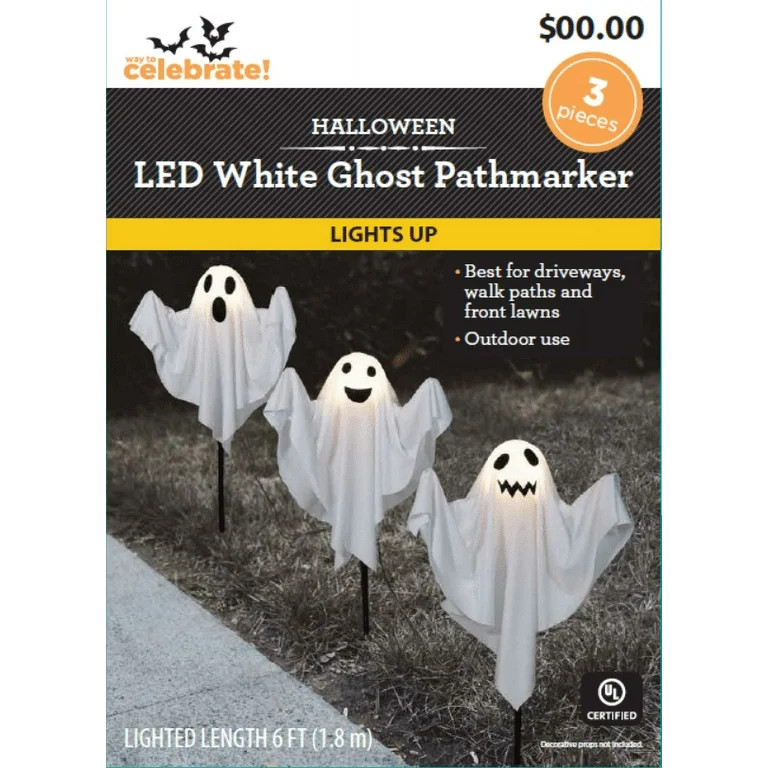 Halloween 3-Piece Outdoor White Fabric LED Light-up Ghost Lawn Stakes by Way To Celebrate - Walma... | Walmart (US)
