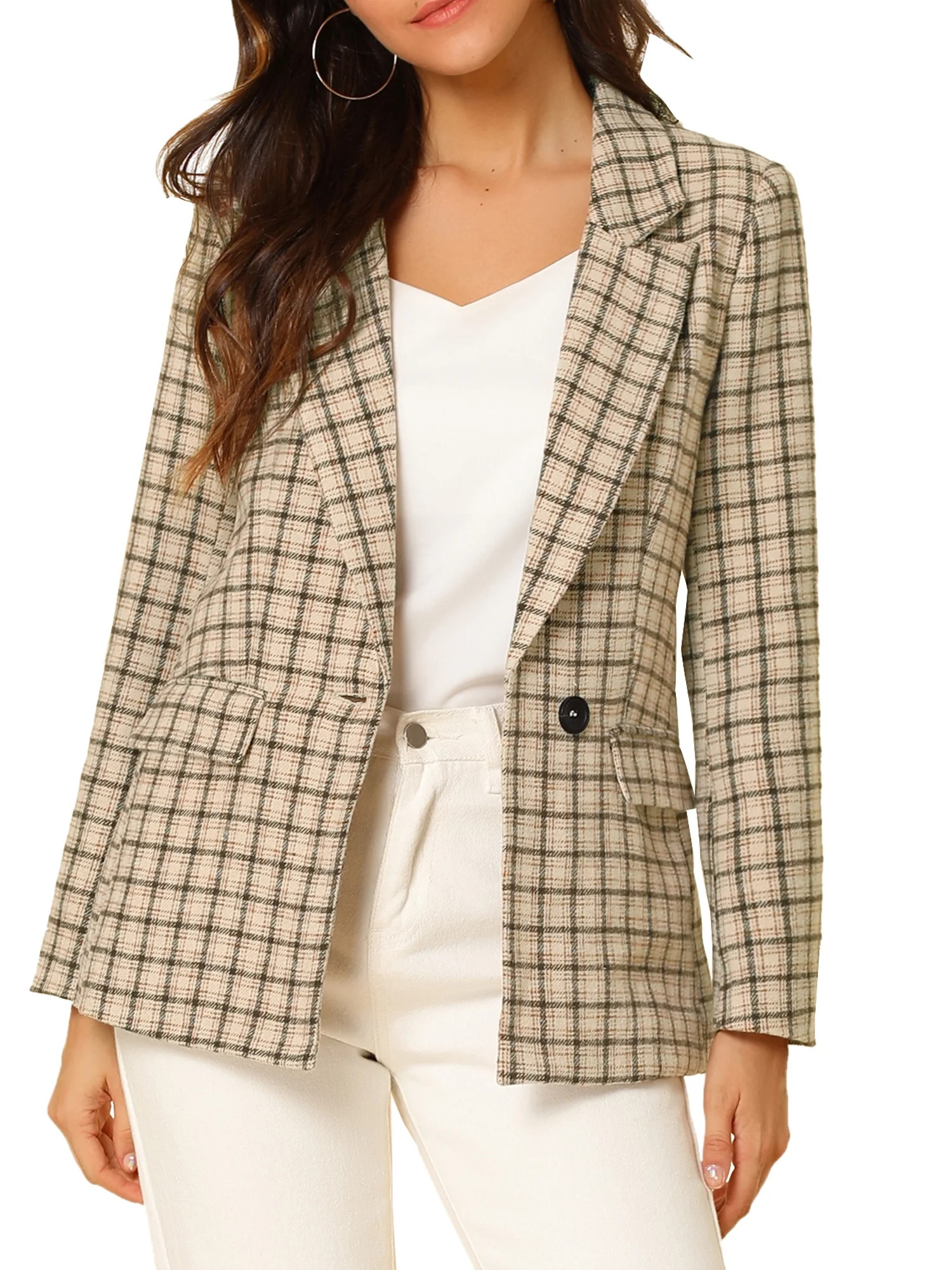 Allegra K Women's Boyfriend Houndstooth Plaid Blazer Jacket | Walmart (US)