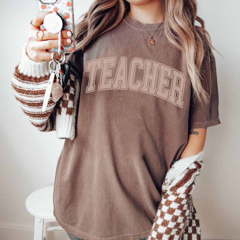 Comfort Colors® Shirt, Comfort Colors Teacher Shirt, Varsity Teacher Shirt, Gift for Teacher, Ba... | Etsy (US)