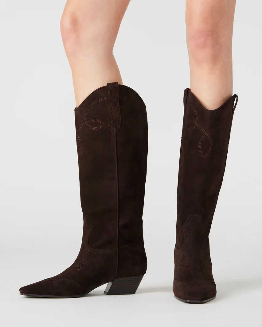 DOLLIE Brown Suede Western Boot | Women's Boots | Steve Madden (US)