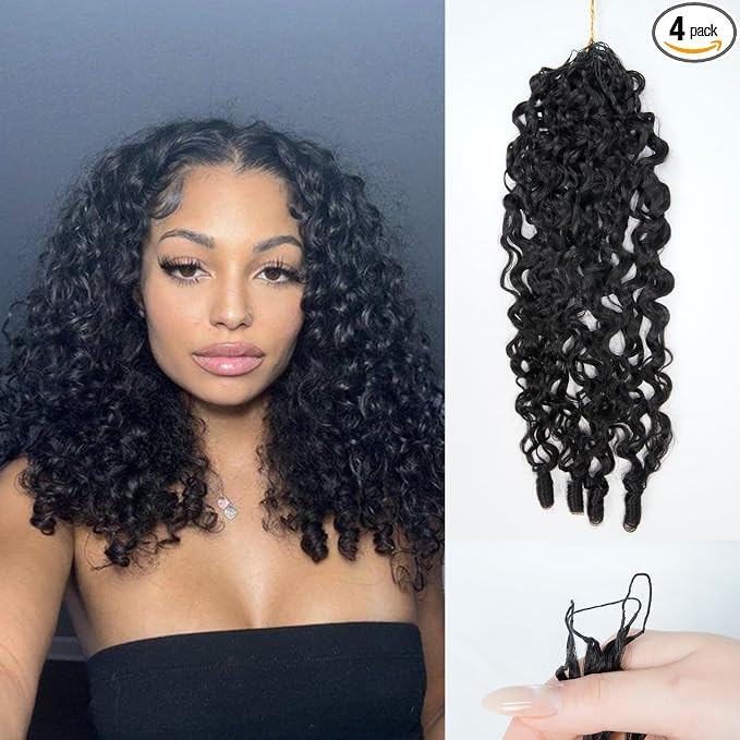 ISEE Feather Crochet Human Hair 18 Inch 4 Packs 200G Burmese Curly Knotless Pre Separated Invisib... | Amazon (US)