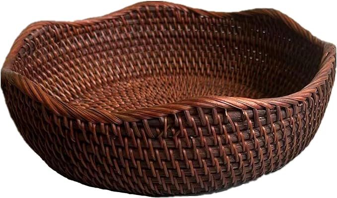 Handmade Rattan Round Fruit Basket Food Storage Bowls Kitchen Organizer Snack Serving Bowl 10 Inc... | Amazon (US)