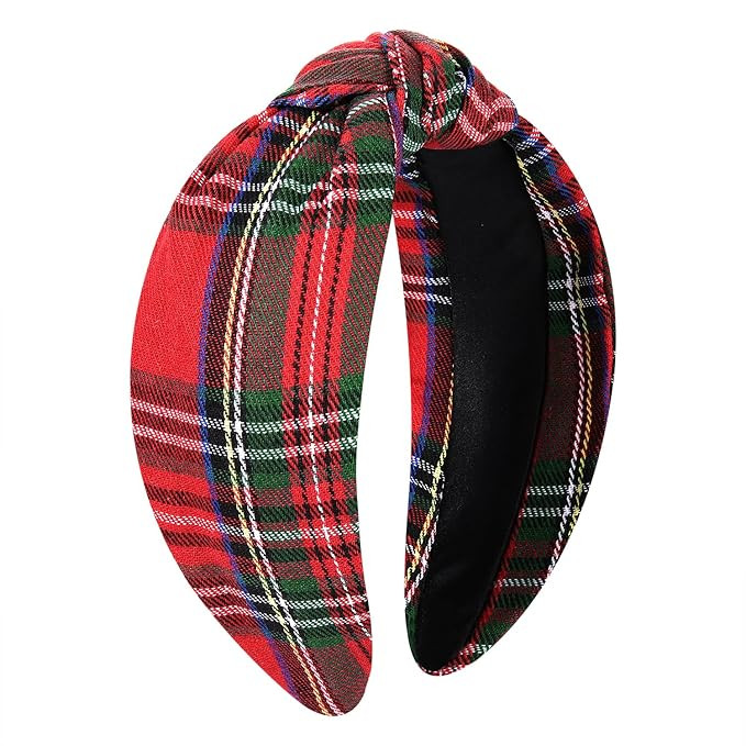 Christmas Headbands for Women Red Plaid Knotted Headband Wide Hairband Christmas Holiday Party He... | Amazon (US)