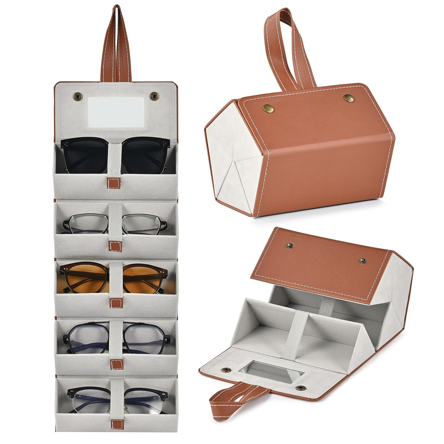 CO-Z Travel Sunglasses Organizer, Foldable Travel Sunglass Case with 5 Slots Mirror Straps for Mu... | Amazon (US)