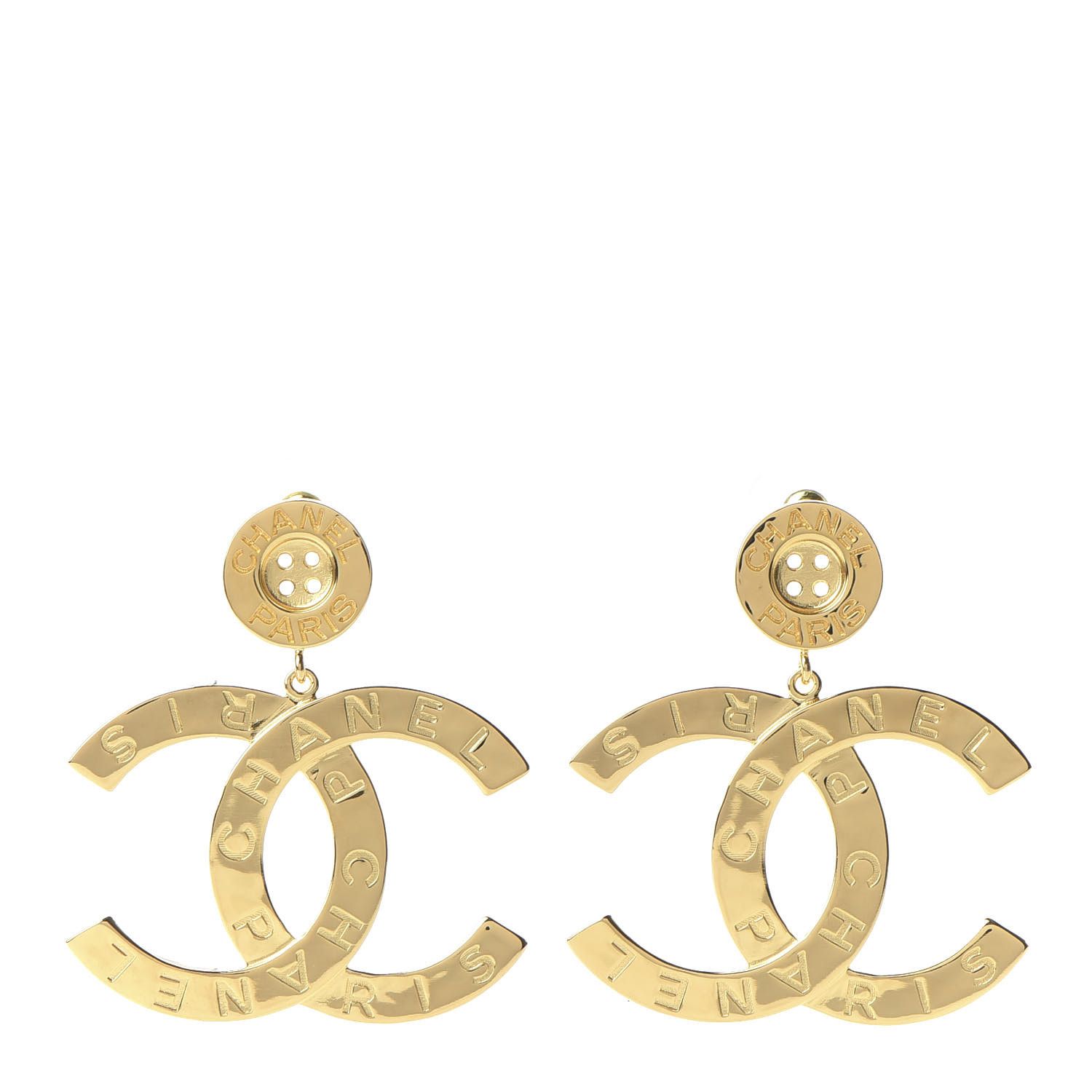 Metal Large Paris Button Earrings Gold | Fashionphile