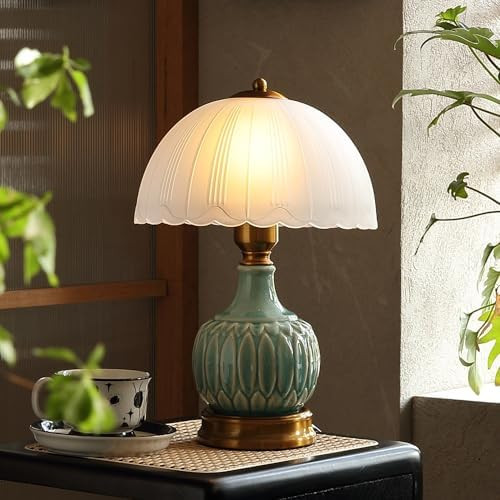 Vintage Lamp for Living Room,16" Modern Ceramic Table Lamps for Bedroom,Retro Bedside Nightstand ... | Amazon (US)