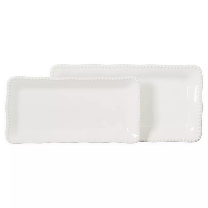 Modern Farmhouse  Organic Bead 2-Piece Rectangular Platter Set in White | Bed Bath & Beyond