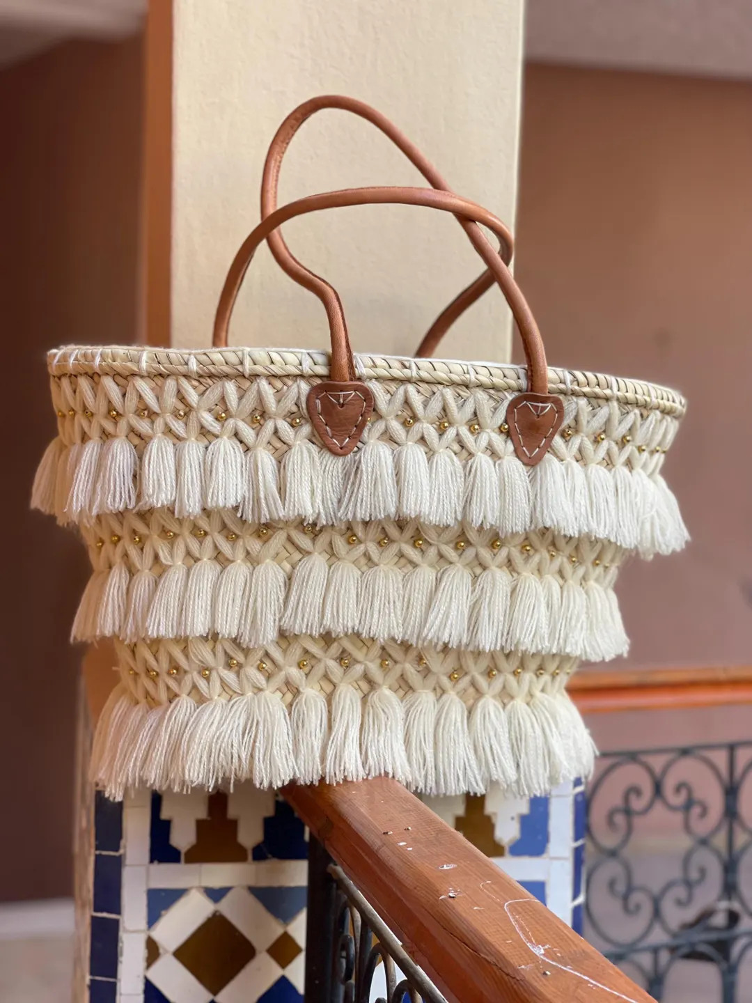 Handmade Moroccan Straw Bag With Tassels and Gold Beads \u2013 Boho Beach Tote - Etsy | Etsy (Global)