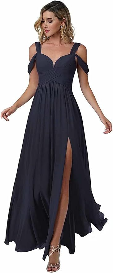 wackyy Women's Off Shoulder Sweetheart Bridesmaid Dresses with High Slit Long A-Line Chiffon Form... | Amazon (US)