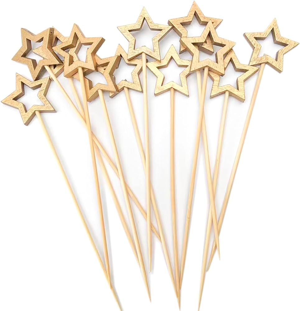 Gold Star Bamboo Cocktail Picks, 5.5 Inch Long Decorative Toothpicks Skewers for Appetizers, Frui... | Amazon (US)