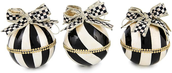 MACKENZIE-CHILDS Set of 3 Capiz Ball Ornaments, Christmas Tree Decorations Set, Black-and-White C... | Amazon (US)