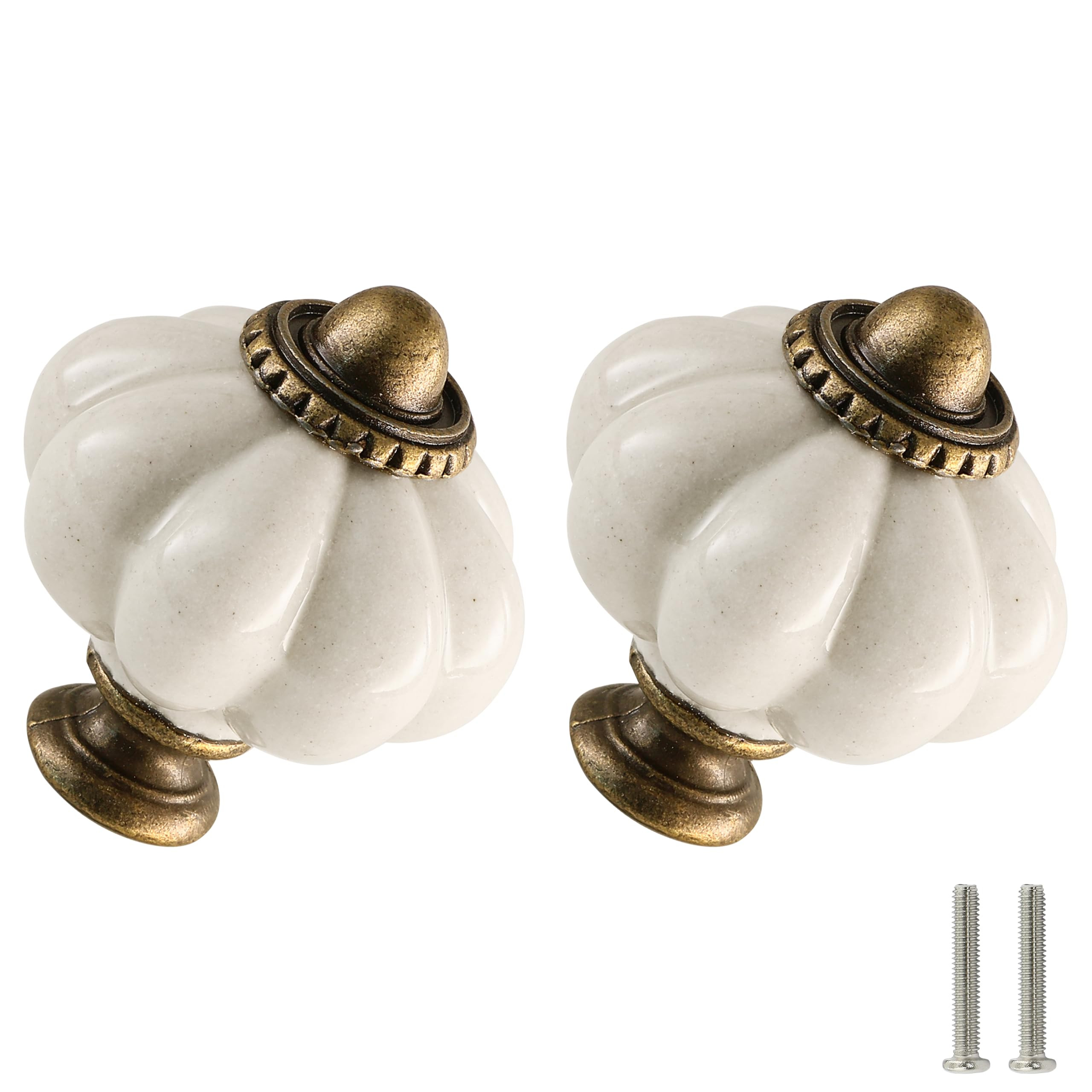 Antique White Pumpkin Knobs 6 Pack Ceramic Cabinet Knobs Vintage Drawer Pulls - Antique Dresser Pulls with Screws for Closet Drawer Cupboard Cabinet and DIY Home Project | Amazon (US)