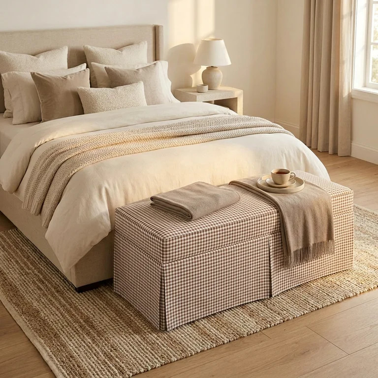 My Texas House Clementine Skirted Upholstered Bench with Gingham Pattern | Walmart (US)