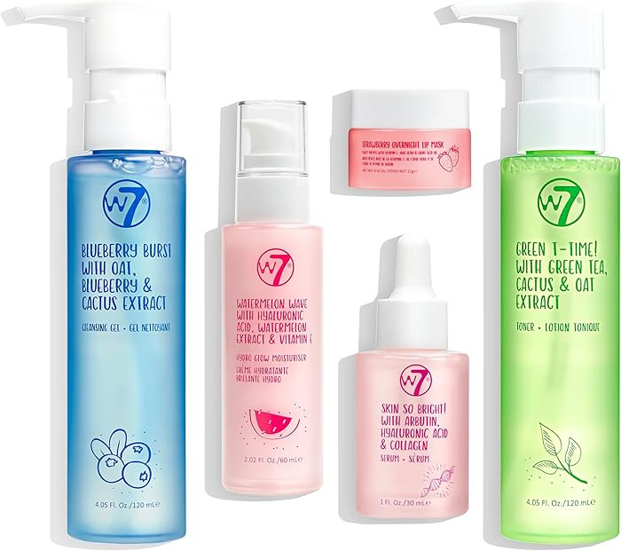 W7 Skincare Set Face Cleanser Toner Serum Moisturizer Lip Mask Full Size | Amazon (US)