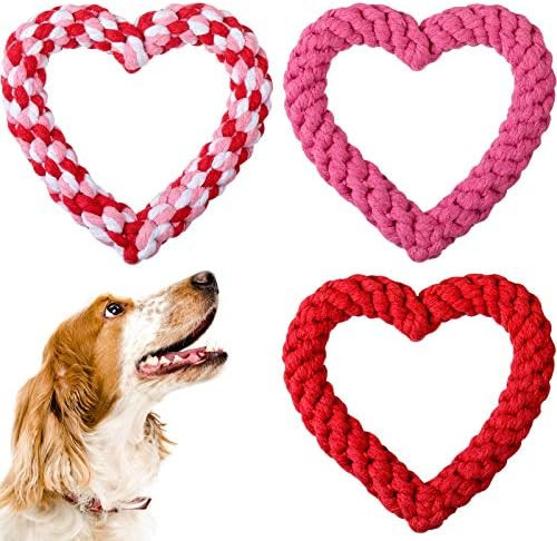 3 Pieces Valentine's Day Heart Shaped Dog Rope Pet Chew Toys Heart Chew Rope for Valentines Dog P... | Amazon (US)