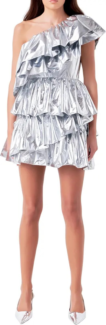 Endless Rose One-Shoulder Metallic Tiered Minidress | Nordstrom | Nordstrom