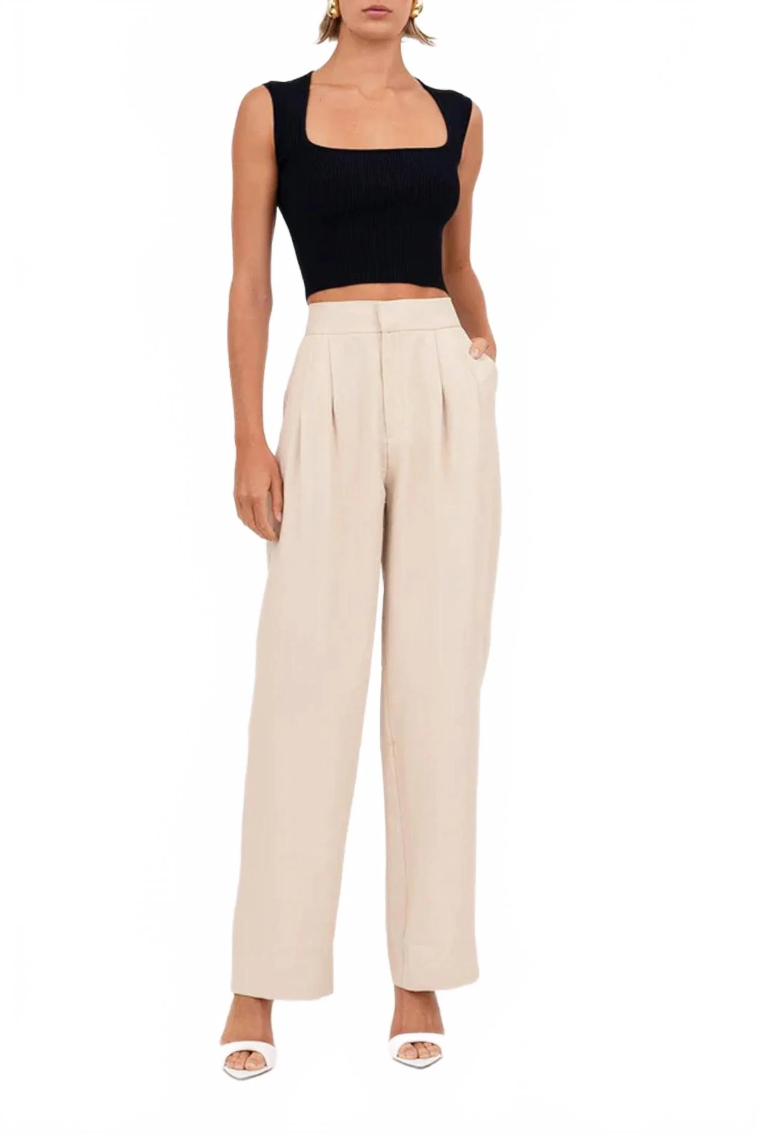 High-Waisted Fallon Trouser Pant In Oat | Shop Simon