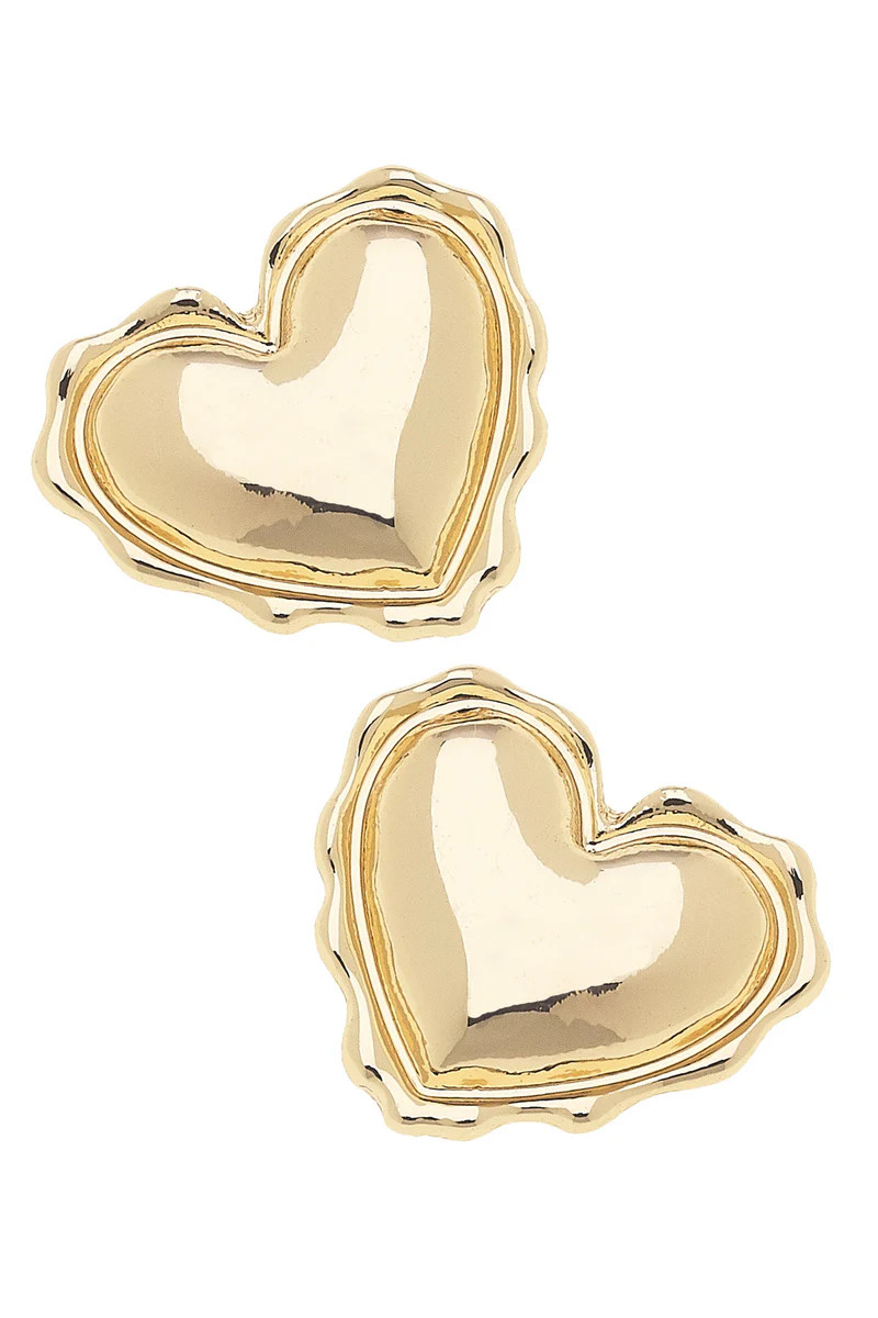 Amy Stamped Heart Stud Earrings in Shiny Gold | CANVAS