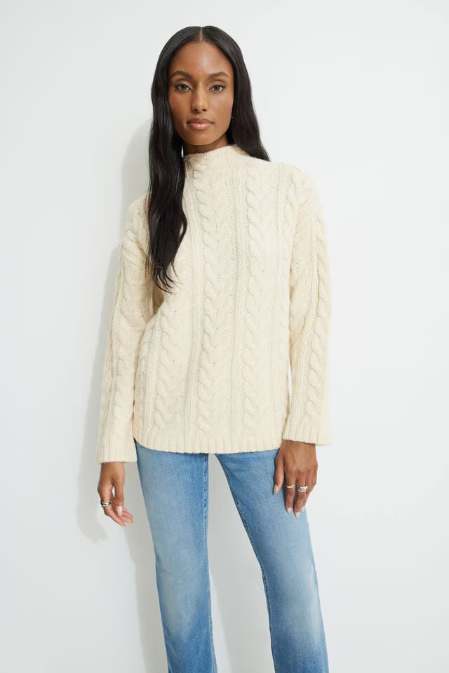 Cable Knit Mock Neck Sweater | Dynamite Clothing