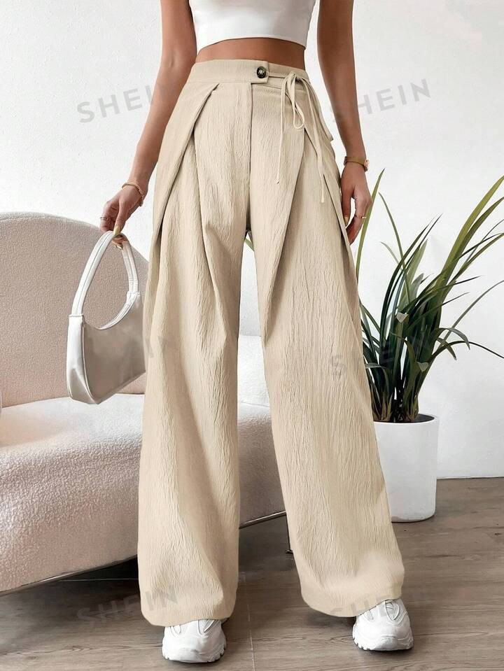 SHEIN EZwear Women Loose Textured Pants With Side Knot | SHEIN