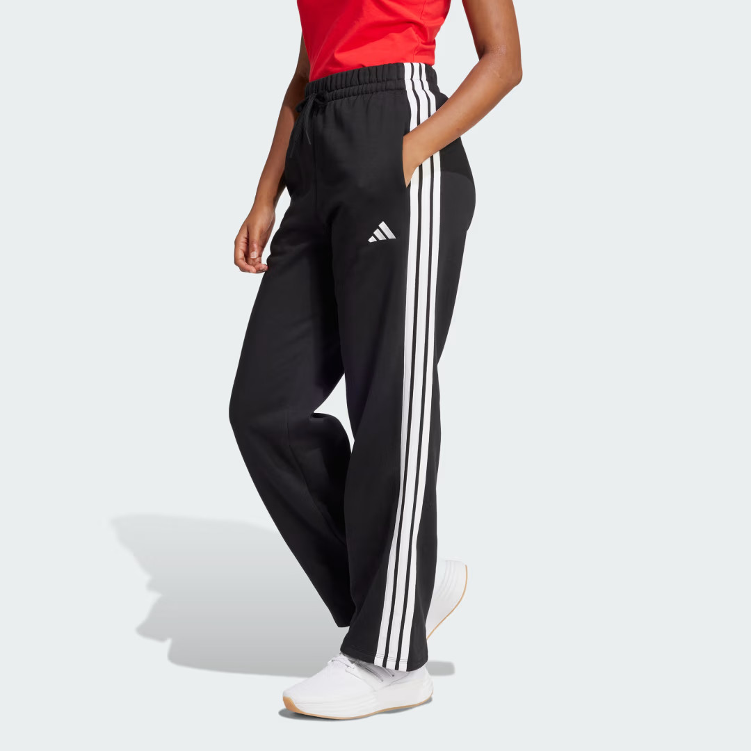 adidas Essentials 3-Stripes Open-Hem Fleece Pants Black L - Womens Originals Pants | adidas (US)