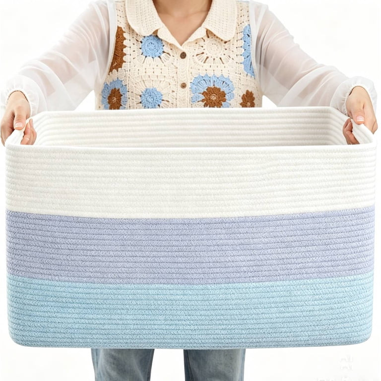 1pc Large Cotton Rope Basket, Rectangle Woven Baskets for Storage, Nursery Blanket Storage Living... | Walmart (US)