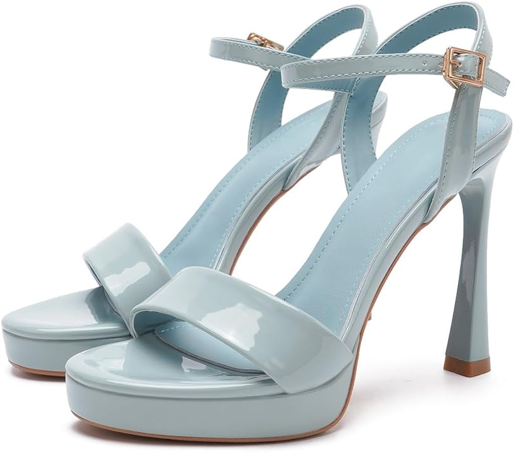 High Heels for Women Round Open Toe Ankle Strap Comfortable Heeled Sandals Party Wedding Prom Eve... | Amazon (US)